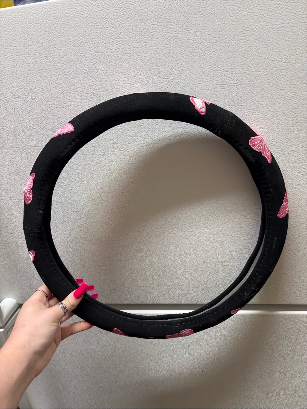 Amazon Black Headband with Pink Butterfly Embroidery